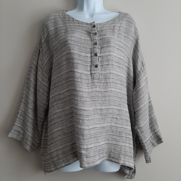 Pure Jill Linen Lagenlook Top Gray Size Large - Picture 4 of 13